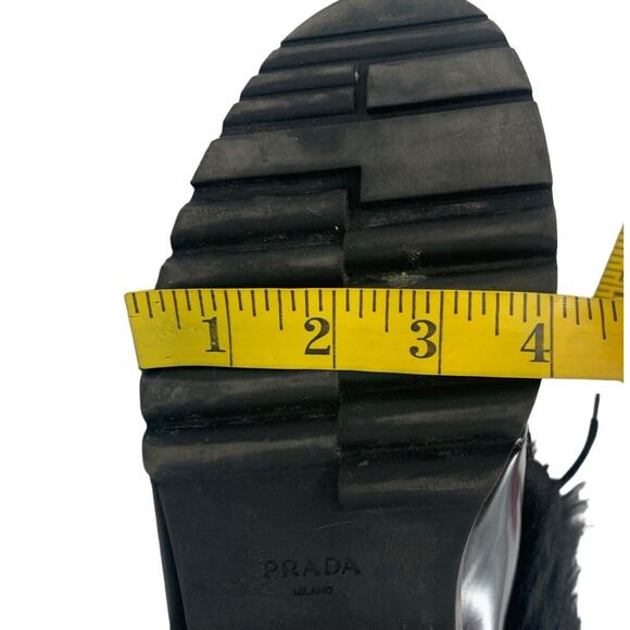 PRADA Shearling Lined Leather Ankle Boots Lace Up Size 38 Goth Combat Motorcycle - Picture 14 of 16